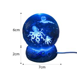 Crystal Ball Night Light Colourful 3D Carving Glowing Light Resin Base USB Charge Bedside Light Home Decor Ornament for Kids Gift