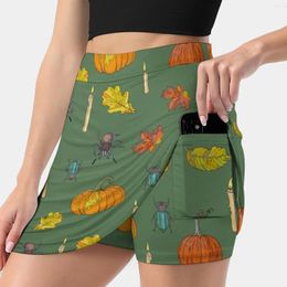 Skirts Autumn Halloween Pattern Women's Skirt Mini A Line With Hide Pocket Fall Harvest Seamless