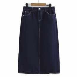 plus Size Skirt Women 2023 Spring Fi Deep Blue High Waist A-Line Retro Back Split Denim Mid-Length Bottoms Curve Clothes s9da#