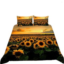 Bedding Sets Ultra Soft Breathable Set Home Sunflower Printed Duvet Covers With 2 Pillow Cases Zipper Closure 4 Ties