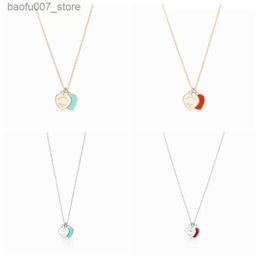 Pendant Necklaces 2024 Hot womens fashion jewelry % 925 sterling silver mini double heart pendant necklace party Valentines Day exquisite gifQ240330