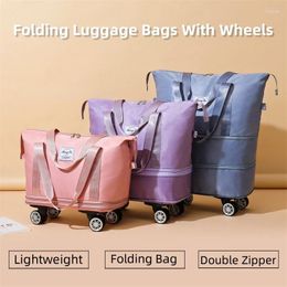 Storage Bags Folding Luggage Lightweight Consignment Bag With Wheels Large Capacity Oxford Cloth Dry-Wet Separation Outdoor For Women