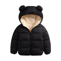 Baby Winter Coat Kids Casual Solid Cute Ear Hooded Down Jacket Overalls Snow Warm Clothes For Children Boys Girls Body