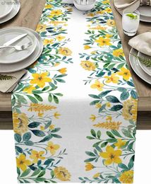 Table Runner Summer Yellow Flowers Linen Runners Dresser Scarves Farmhouse Decor Dining Wedding Decorations yq240330