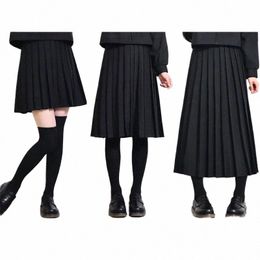 elastic Waist Japanese Student Girls Sweet School Uniform Solid Colour JK Suit Pleated Skirt Short/Middle/Lg High School Dr p6Fp#