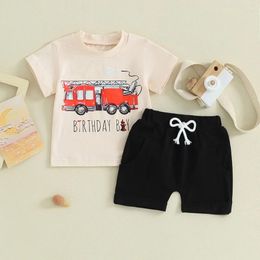 Clothing Sets SUNSIOM Infant Boys Summer Set Short Sleeve Round Neck Fire Truck Print Tops Elastic Waist Shorts Toddler Birthday Outfits