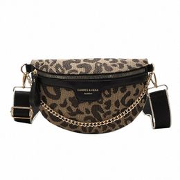 new Fi Leopard Women Waist Bag Female Phe Purses Ladies Chest Wide Strap Crossbody Shoulder Bags Small Chain Fanny Packs 3896#