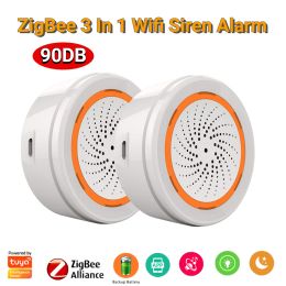 1-5PC Tuya Zigbee 3 in 1 Siren Alarm 90DB Sound Light Sensor Smart Home Tuya Smart Life APP Alarm Siren For Alexa Google 2022