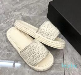 Designer mulheres chinelos mel sandálias moda lã tecelagem sapato luxo cadeia de malha plataforma chinelos respirável dedo do pé aberto slides senhoras praia flip flops