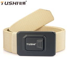 TUSHI Aluminium Alloy Quick Release Pluggable Buckle Elastic Belts For Men Durable Tactical Belt Cowboy Outdoor Army Belt Hunting