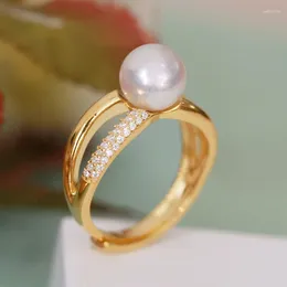 Cluster Rings MeiBaPJ 8-9mm Natural Round Pearl Fashion Simple Ring 925 Sterling Silver Fine Wedding Jewelry For Women