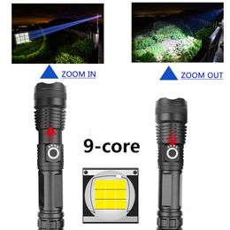 XHP100 9-Core Powerful Led Flashlight Usb Rechargeable 18650 26650 Battery Zoomable Torch Aluminium Waterproof Light Lantern