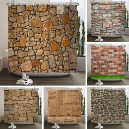 Shower Curtains Stone Wall Painting Curtain Bathroom Polyester Fabric Art Restroom Decor Waterproof With Hooks