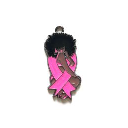 Necklaces 10pcs Afro Black Girl Charm Pink Ribbon Breast Cancer Awareness Pendant for Women Bracelet Making Necklace Keychain Diy Creation