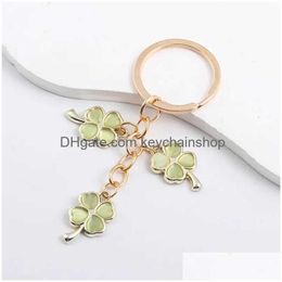 Keychains & Lanyards 2Pcs Cute Enamel Keychain Lovely Plant Diaphanous Green Key Chains For Making Handmade Accessories Findings Craf Dhthn