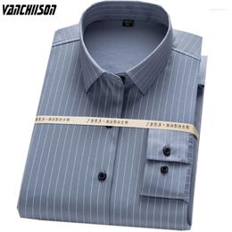 Men's Dress Shirts Men Shirt Bamboo Fibre Elastic Fabric For Summer Spring Long Sleeve Stripes Grey Formal Style Male Fashion 00577