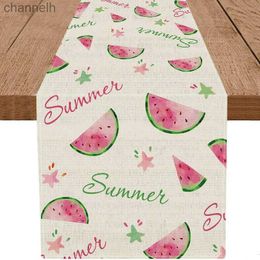 Table Runner Summer Pink Watermelon Linen Decoration Seasonal Dresser Home Kitchen Party Accessories yq240330