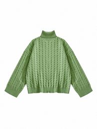 onelink Turtleneck Green Plus Size Women Autumn Winter Pullover Sweater Cable Braiding Pattern Knitted Tops Oversize Clothing v9aD#