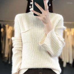 Women's Sweaters Autumn And Winter Pile Collar Cashmere Sweater Lady Mink Woolen Jumper With Loose Solid Color Wool Knit Base Shirt