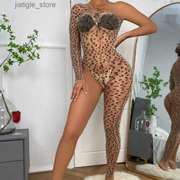 Sexy Set New Fashion Sexy Lingerie See-through Leopard Print One-piece Exotic Underwear Body Stocking Transparent Bodysuit For Women Y240329
