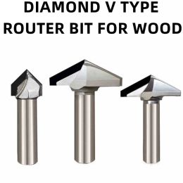 Woodworking tools Diamond V type MDF Router Bits 1/2 Shank PCD CNC wood milling cutter V Groove 3d carver Chamfer lathe tool 1PC