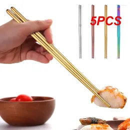 Chopsticks 5PCS Chinese For Sushi Non-Slip Sticks Stainless Steel Chop Reusable Kitchen Tableware