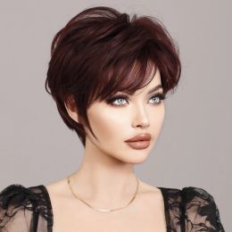NAMM Synthetic Wine Red Bob Wig for Women Daily Party New Trend Natural Lavender Wigs with Bangs Ombre Bob Heat Resistant Fibre