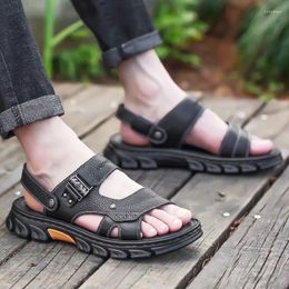 Sandals 2024 Summer Shoes Men Genuine Leather Flat Non-slip Holiday Mens Footwear Soft Comfortable Black Brown D076