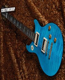 Custom Tak Matsumoto Doublecut Flame Maple Top Standard Aqua Blue Electic Guitar Abalone Block Fingerboard Inlay Black Body Bindin2693446