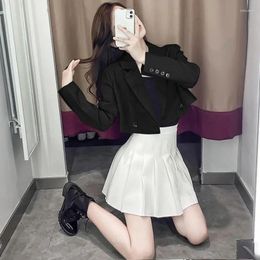 Two Piece Dress Set For Women Grey 2024 Summer Suit With Skirt And Blazer Womens Short 2 Sets Mini Long Sleeve Outfit Sexy White Korea