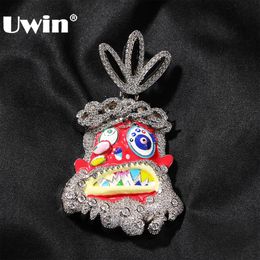 UWIN Enamelled Religious Jesus Pendant Necklaces Iced Out Zirconia Red Colour Oil-Drip Charms Fashion Hip Hop Jewellery for Gift 240323