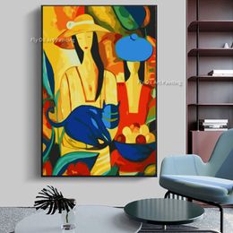 Women And Cat Canvas Home Decor Abstract Woman Oil Painting Famous Artwork Frameless Wall Decor Abstract Woman Canvas Painting For Living Room Bedroom Decor