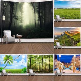 Tapestries Beautiful 3D Digital Natural Forest Print Polyester Wall Hanging Coconut Tree Background Home Livingroom Decor