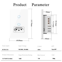 Melery Tuya Wifi Smart Brazil Light Switch Wall Socket Plug Outlet Touch Sensor Glass Panel Remote by Alexa Dot Google Home