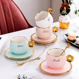 Cups Saucers Nordic Coffee Cup With Ceramic Plate Gold Ring Handle Mug Tray Tea Home Decoration Birthday Gift