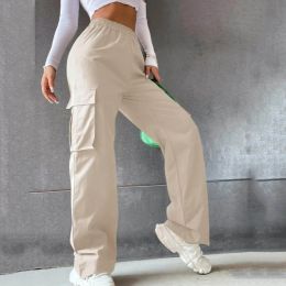 Army Green Cargo Pants For Women'S High Waiste Wide Leg Trousers Big Pocket Workout Streetwear Casual Jogging Outfits Joggers