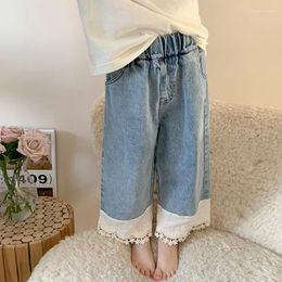 Trousers Children Clothing Kids Casual Jeans For Girls 2024 Spring Fashionable Korean Style Pants Solid Colour Denim