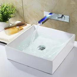 Bathroom Sink Faucets SKOWLL LED Basin Faucet Wall Mount Vanity Single Handle Vessel Mixer Taps Polished Chrome HG-4409