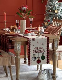 Merry Christmas Tree Ball Linen Table Runners Holiday Party Decor Reusable Dining Table Runenrs Wedding Navidad Decorations