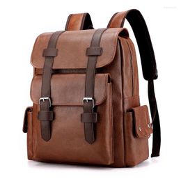 Backpack Leather Shoulder Waterproof Men Retro Large Capacity Casual Business Laptop Bags For Students Schoolbag