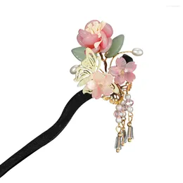 Hair Clips Retro Chinese Hairpin With Durable Ebonized Wood Fringed Flower Chopsticks For Valentine's Day Christmas Gift