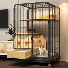 Cat Carriers Modern Simple Iron Cages Household All-in-one House With Toilet Super Large Free Space Villa Indoor Cattery Cage