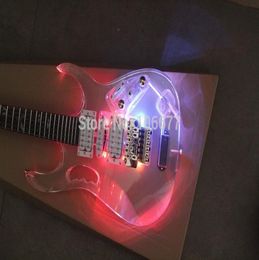 Top Quality Ibz JEM 7V 4 Kinds of LEDs Transparent Acrylic Clear Floyd Rose DIMarzio Pickup Electric Guitar 3028432