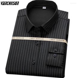 Men's Dress Shirts Men Shirt Bamboo Fibre Elastic Fabric For Summer Spring Long Sleeve Stripes Black Formal Style Male Fashion 00576