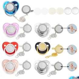 Baby Teethers Toys 5 Sets Blank Personalised Pacifier Clips Luxury Bling Sile Sublimation Dummy Nipple Teether Born Pacifer 230608 Dro Dhnca