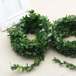 Decorative Flowers 7.5m Artificial Vine Green Leaf Garlands Iron Wire Wreath Rattan For DIY Wedding Home Decoration