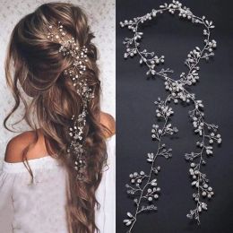 Silver Gold Wedding Hair Accessories Crystal Pearl Rhinestone Long Hair Vine Elegant Women Headband Jewellery Bridal Headwear Gift