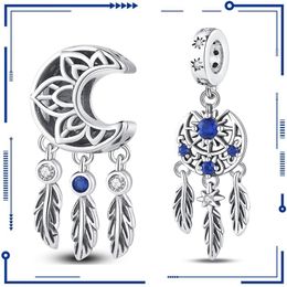 925 Silver Foreign Trade Hot Sale Wholesale Dream Catching Moon Flower Beaded Pendant DIY Bracelet Necklace Jewelry Valentine's Day Gift Free Shipping