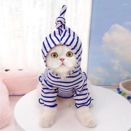 Dog Apparel Pet Pullover Soft Thick Clothes Fashionable Striped Hooded For Autumn Winter Cute Cat Coat With Teddy