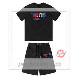 Trapstar Mens T Shirt Pants 2 Piece Sets Designer Rainbow Towel Embroidery Decoding Tshirts Men's Black White Round Neck T-shirt 409